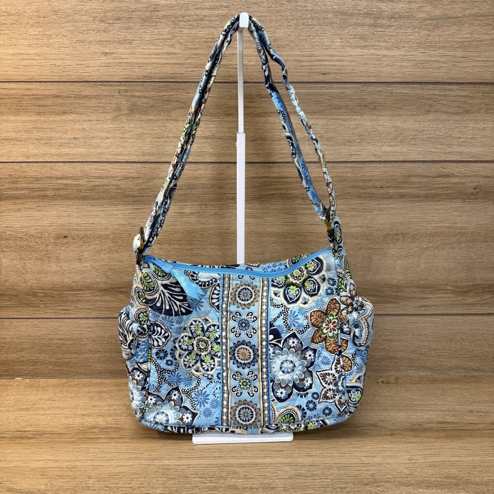 Vtg Vera Bradley Hobo Shoulder Bag Crossbody Bali Blue Floral Paisley Retired